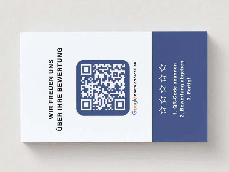 Rückseite der Bewertungskarte von Moos Elektrotechnik mit QR-Code und drei Schritten zur Google Bewertung