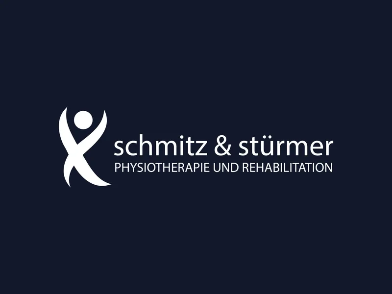 Logo von Physiotherapie Schmitz und Stürmer in Weiß auf Dunkelblau, gestaltet von BOHR MEDIA