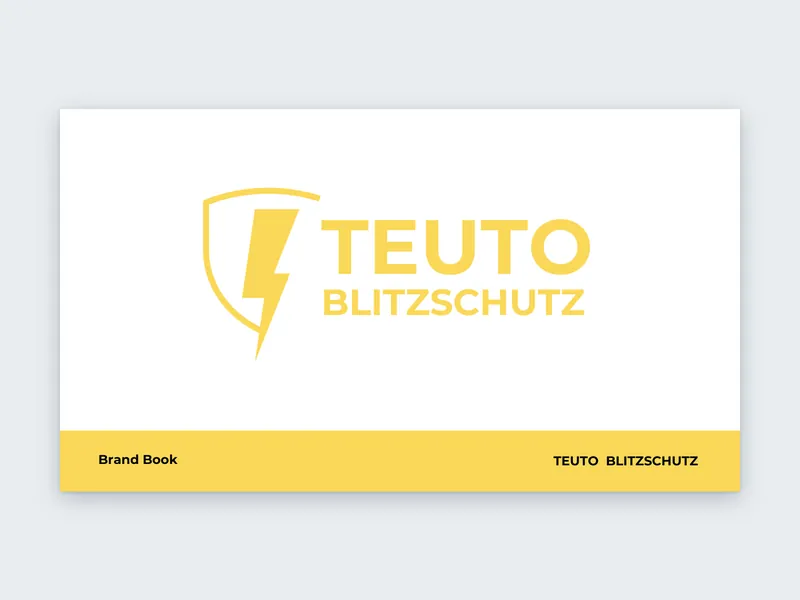 Logo von TEUTO Blitzschutz mit Blitz im Schild auf einer Seite des Brand Books