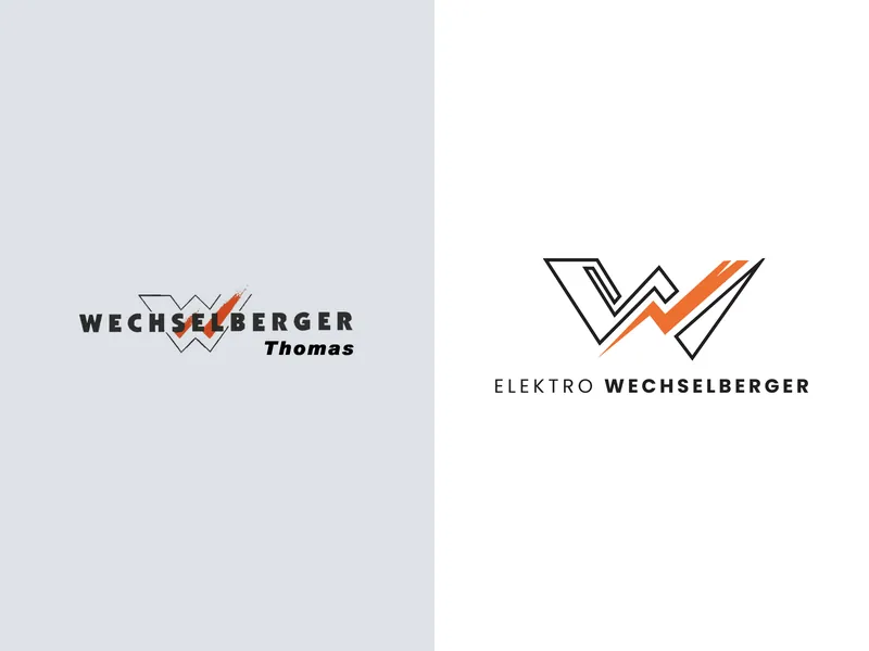 Altes und neues Logo von Elektro Wechselberger im Vergleich: links der alte Schriftzug, rechts das neue Logo von BOHR MEDIA