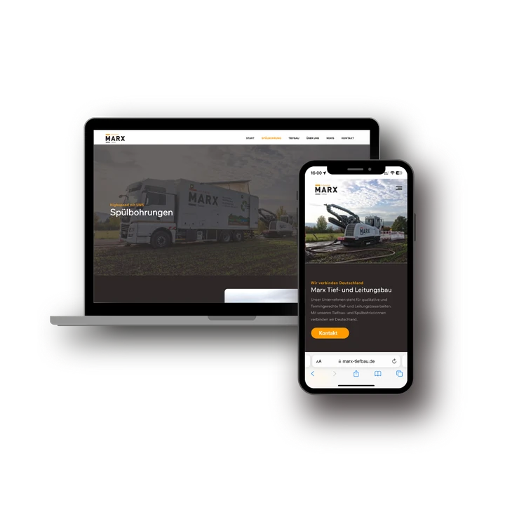 Webseite eines Handwerksbetriebs auf Laptop und Smartphone
