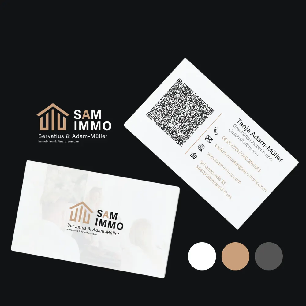 Logo und Visitenkarten für SAM Immobilien, gestaltet von BOHR MEDIA